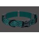 Teal Hundehalsband mit reflektierenden Punkten und einer grauen Schnalle, mit dem Markennamen 'RUFFWEAR' auf dem Verschluss.
