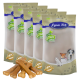 Verpackung von Lyra Pet Hundeleckerlis mit drei Hunden auf der Vorderseite und mehreren Kauspielzeugen davor, mit der Aufschrift "Lyra Nature Power."