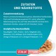 Zutaten und Nährstoffe für Sterilcat, reich an Lachs; enthält Fleisch, Fisch (4% Lachs), Gemüse, mit analytischen Bestandteilen.