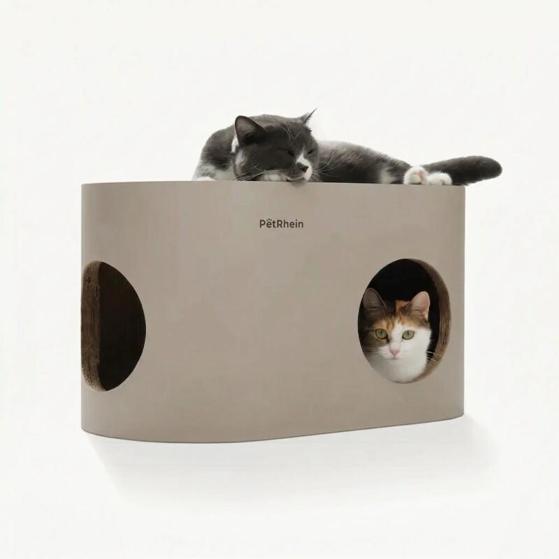 PetRhein 3-in-1 Kratzbrett für Katzen aus Kratzpappe großes Katzenhöhle mit Kratzmatte & Katzenbett – 64 x 35 x 36 cm– Stabiles Kratzpappe,...