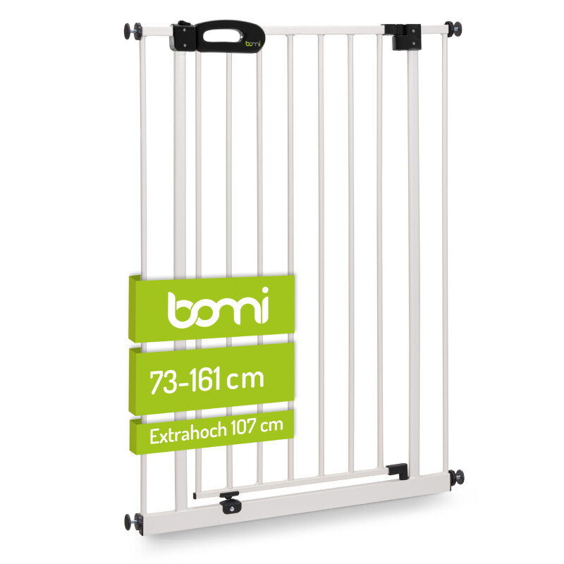 bomi Türschutzgitter Extrahoch 107 cm - Merle 73-161 cm in Weiß für Hunde & Katzen XS