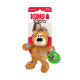 KONG Wild Knots braunes Plüsch-Hundespielzeug (Bär) mit blauen Flicken-Akzenten, Verpackungsaufdruck KONG und grünem Anhänger FEEL ME! TOUCHEZ!.