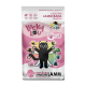 Grafik einer schwarzen Katze auf einer pink-weißen Tüte mit der Aufschrift "Lucky Lou", die "Geflügel & frisches Lamm", getreidefrei, ohne Zuckerzusatz zeigt.