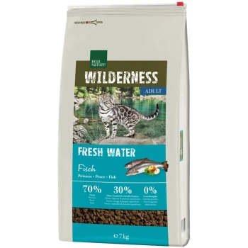 WILDERNESS Trockenfutter Katze, Adult, Fresh Water, Fisch 7 kg 7 kg Sack Real Nature Wilderness Katzenfutter "Frisches Wasser" mit einer Bengalkatze am Fluss; 70% Fisch, 30% Früchte/Gemüse, 0% Getreide.