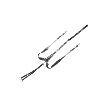 Schwarze verstellbare Hundeleine mit doppelten Clips und gepolstertem Griff, entworfen für Komfort und Kontrolle während der Spaziergänge.