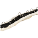 Schwarze und weiße gepolsterte Pferdegurt mit mehreren Metallringen und einem Equinate-Logo.