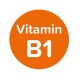 Oranges rundes Etikett mit dem Text "Vitamin B1" deutlich in weißer Schrift angezeigt.
