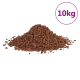 Ein Haufen brauner Haustierfutter- oder Ergänzungsgranulate, mit der Aufschrift "10kg" in einem lila Kreis in der oberen rechten Ecke.