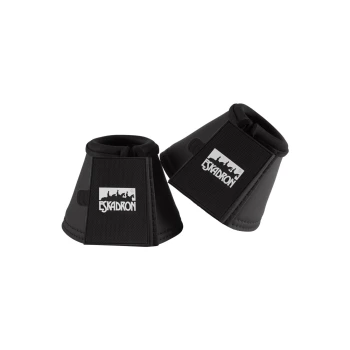 Schwarze Pferdeglockenstiefel von Eskadron, mit einer strukturierten Außenseite und einem Logo-Patch, entworfen zum Schutz der Hufe.