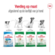 Royal Canin hondenvoer verpakking met leeftijdspecifieke formules: Puppy, Mini Volwassen, Mini Volwassen 8+, en Veroudering 12+.