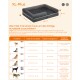 Graues XL-Plus-Rechteck-Hundebett mit orangefarbenen Maßangaben (112×81 cm, 92×71 cm, 18 cm) und deutscher Größentabelle.