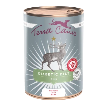 Terra Canis Dose 'Diabetic Diät Wild' mit Hirschabbildung und Text 'Diabetic Diet Game'