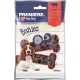 Eine 200 g Packung "Premiere. I love my dog" Hundeleckerlis, gekennzeichnet mit "Bonies" mit Bildern von knochenförmigen Snacks und Rindfleischgeschmack.
