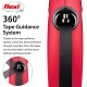 Red flexi dog leash featuring a 360° tape guidance system, with text explaining its jam-free extension capabilities.