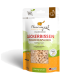 Frostgetrocknete Entenbrust-Katzenleckerlis in einer klaren Tüte mit blauem Design, beschriftet mit "I love my cat FREEZE-SNACK ENTEBRUST - DUCK BREAST."
