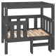 Schwarzes Holz-Haustierbett mit slatted Basis und einem erhöhten oberen Abschnitt, entworfen für kleine Haustiere.