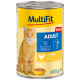 Dosenkatzenfutter mit der Aufschrift 'MultiFit' und einer orangefarbenen getigerten Katze auf der Vorderseite, mit den Texten 'ADULT' und 'Sauce', 400g Größe.