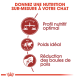 Infographie sur la nutrition sur mesure pour les chats, mettant en avant une nutrition optimale, un poids idéal et la réduction des boules de poils, en français.