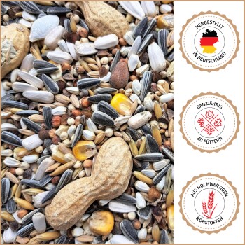 Supravit-Logo mit deutschem Text "Einfach gutes Futter – Frisch und natürlich seit 1965" und Silhouetten von zwei Vögeln.