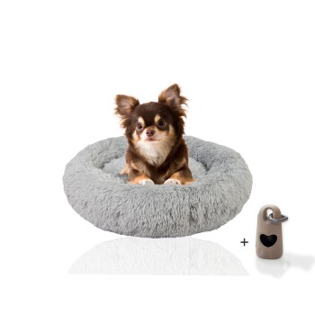 ® Hundebett Donut mit Gratis-Beigabe, Extra flauschiges Hundekissen S