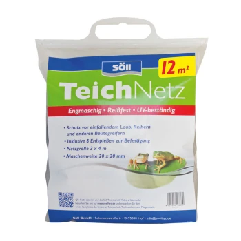 Teichnetz 3 m, 4 m Söll TeichNetz Verpackung, mit einem Schutznetz für Teiche, Abmessungen 3x4m, mit einer Maschenweite von 20x20mm, und enthält 8 Erdnägel.