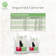 Verpackung für Haustierfutter von "Felicita", die Angus-Rindfleisch und Kaninchen enthält, mit einer Fütterungsempfehlungstabelle für verschiedene Katzengewichte.