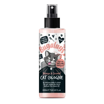 Flasche Bugalugs Papaya & Kokosnuss Katzenkolonie, 200 ml, vegan, an Menschen getestet, hält Katzen frisch riechend.