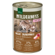 Eine Dose "Wilderness Kitten Wide Savannah" Katzenfutter mit verspielten Kätzchen, 97% Lamm und Wildschwein, 3% Früchte, keine Körner.