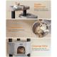 Katzenbaum mit zwei großen Plattformen, zwei Ruhe-Schalen und einer geräumigen Höhle, gezeigt mit einer Katze, die auf jeder Ebene entspannt.