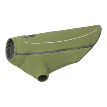 Olivgrüne Hundejacke mit Reißverschluss, mit einem reflektierenden Streifen und einer weichen Innenseite, entworfen für Wärme und Komfort.