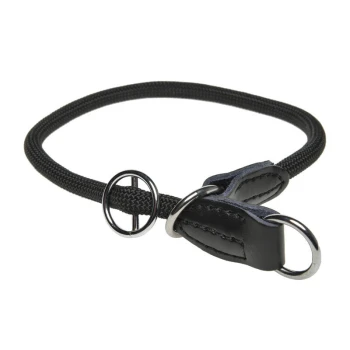 Nylon Retriever-Halsband Activity schwarz L Schwarzes geflochtenes Hundehalsband mit Lederakzenten und Metallringen zur Leinenbefestigung.