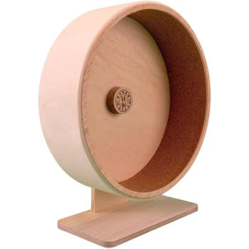 Korklaufrad mit austauschbarer Korkeinlage L Holz-Laufrad für kleine Haustiere, mit einer glatten Oberfläche und einem Kork-Innenraum, mit einem 'GetZo'-Logo auf der Rückseite.