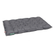 Graues Haustierbett mit gestepptem Design, das eine weiche, gepolsterte Oberfläche für Komfort bietet.