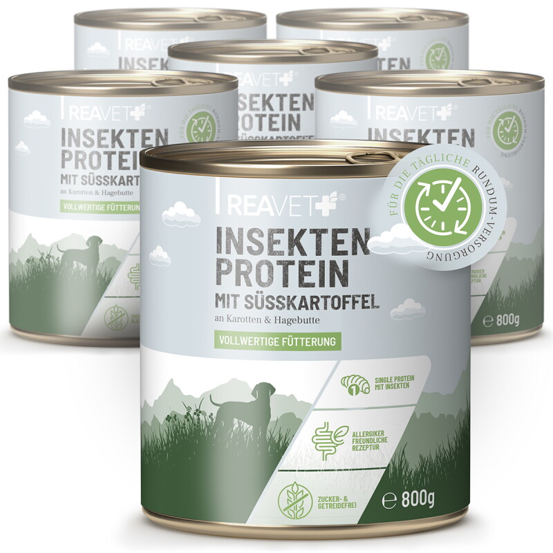 REAVET Hundenassfutter - Insektenprotein mit Süßkartoffeln an Karotten & Hagebutte | 6 x 800g