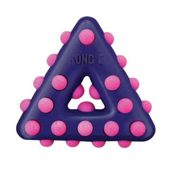 KONG dog toy in a triangular shape, purple with pink rubber spikes, designed for chewing and play.