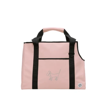 Hundetransporter pink Rosa Haustiertragetasche mit schwarzen Trägern und einem einfachen Hundesilhouetten-Design auf der Vorderseite.