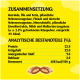 Emballage de nourriture pour animaux sur fond jaune, montrant les ingrédients et les informations nutritionnelles en allemand, y compris protéines, graisses et fibres.