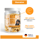 Hand, die einen Garnelen-Leckerbissen hält mit dem Text: "100% Garnelen," "0g," "Kein Zucker oder Zusatzstoffe," "Ideal für Training & Belohnungen."