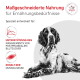 Schwarzweißhund neben dem Text 'Maßgeschneiderte Nahrung für Ernährungsbedürfnisse' und Vet Nutrition-Logo