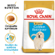 Sac de nourriture pour chien Royal Canin Puppy Golden Retriever, mettant en avant la nutrition de la race, des croquettes personnalisées et des icônes de soutien au système immunitaire.
