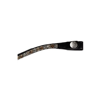 Stylische schwarze Hundehalsband, verziert mit funkelnden Strasssteinen in verschiedenen Farbtönen, mit silbernem Logo-Druckverschluss.