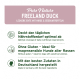 AniForte einzigartiges weiches Haustierfutter, mit runden braunen Kroketten, mit Text, der die Feuchtigkeitsbindung und die spezielle Produktionsmethode hervorhebt.