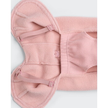 Rosa Fleece-Hundegeschirr/-mantel mit geripptem Bauchteil und verstellbaren Elastikriemen, flachliegend