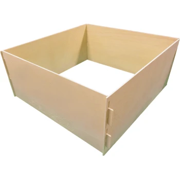 Eine Holz-Haustierunterbringungsbox mit heller Oberfläche, mit ineinandergreifenden Kanten und einem glatten Innenboden, beschriftet mit "Genzoo."