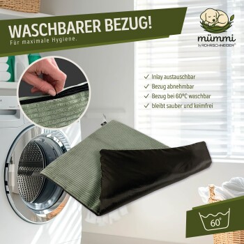 Waschbarer Haustierbettbezug von Mümmi, abnehmbar und bei 60 °C waschbar für Hygiene, mit austauschbarem Einsatz.