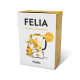 Karton mit "FELIA Huhn" Katzen-Smoothie mit einer Cartoon-Katze, die mixt, beschriftet mit "Tierliebe vom Allerfeinsten" und "SMOOTHIE."