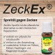 ZeckEx SpotOn-Flasche mit Text, der sie als pflanzliche Alternative zu chemischen Repellentien hervorhebt, wirksam gegen Zecken und Insekten.