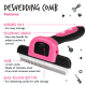Entfilzungskamm mit ergonomischem pink-schwarzem Griff, 4-Zoll-Edelstahlkamm, Aufhängeloch und Schnellverschlussknopf.