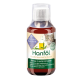 Flasche mit Hanföl für Katzen, mit einem Katzenbild, mit Text, der Omega-3- und 6-Fettsäuren sowie Vorteile für Haut und Stoffwechsel hervorhebt.