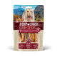 Lot de friandises pour chiens DeliBest Hemp Snack Beef Sticks avec image d'un chien à poil long, feuille de chanvre et inscription 'Made in Switzerland'.